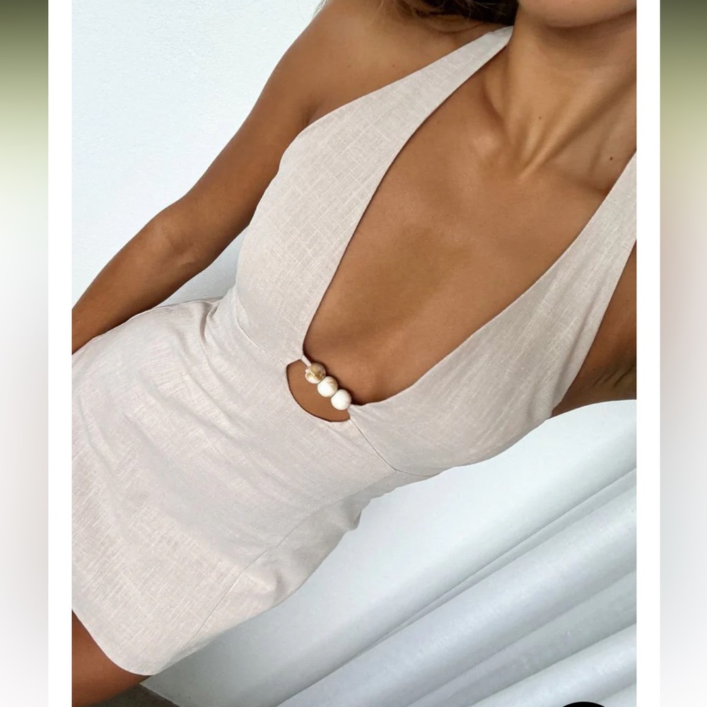 White Fox Boutique Forever With You Halter Mini Dress Oat